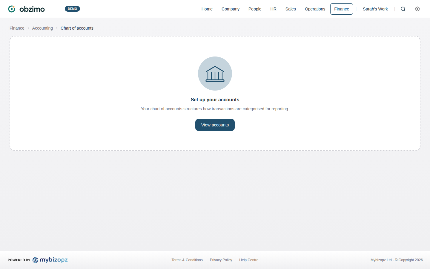 Obzimo chart of accounts and general ledger