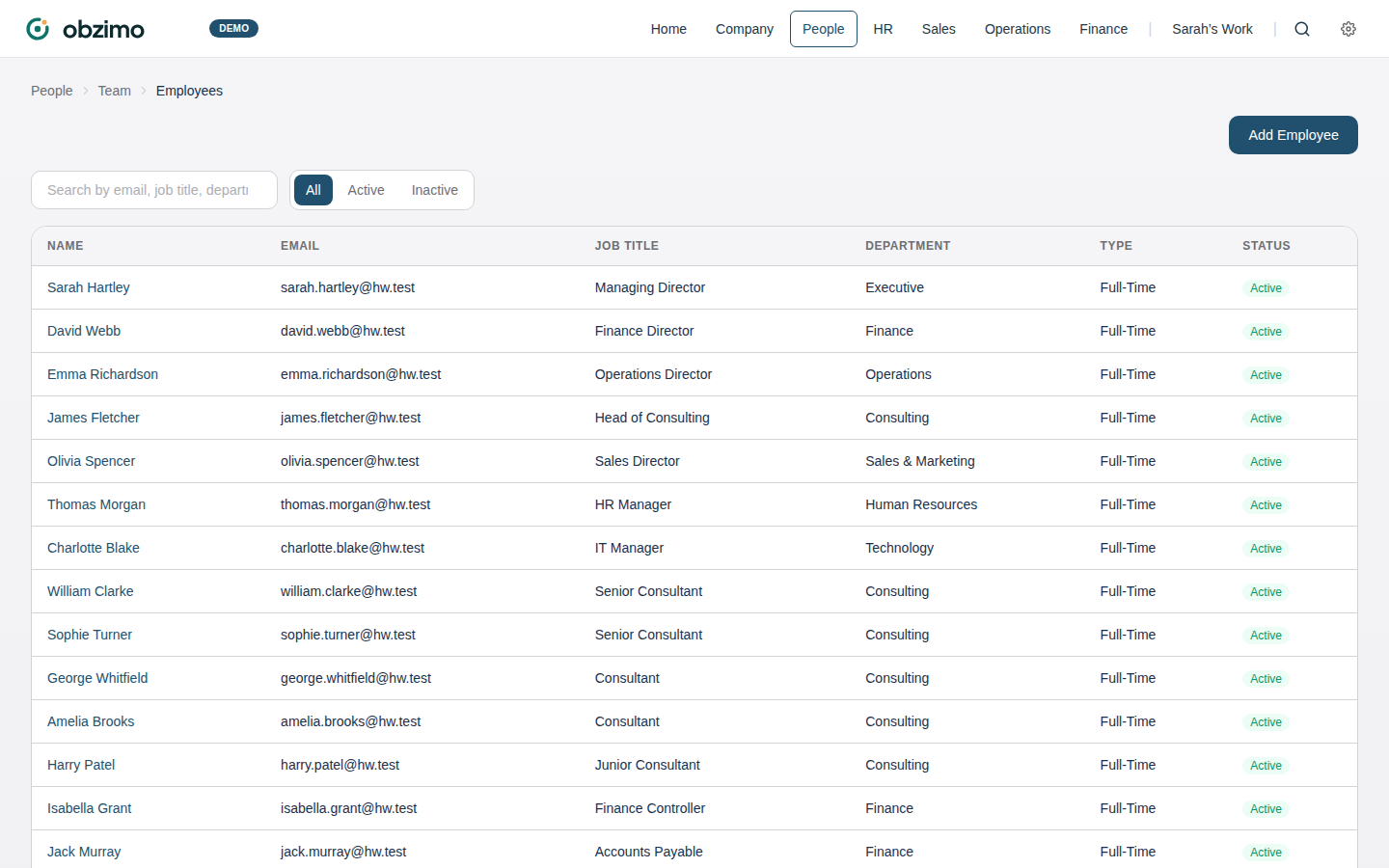 Employee directory with 25 team members