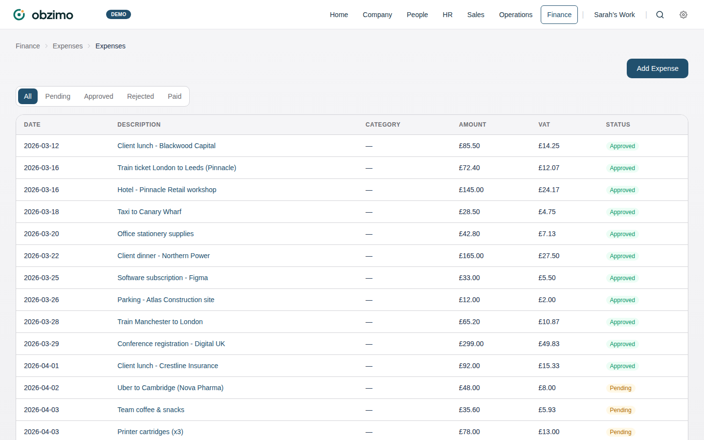 Expense tracking and approvals
