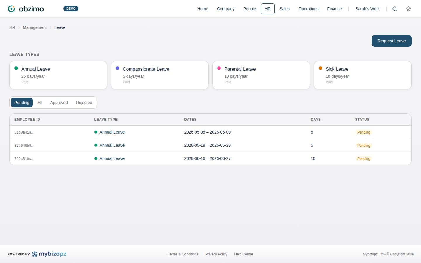 Leave management with approval workflows