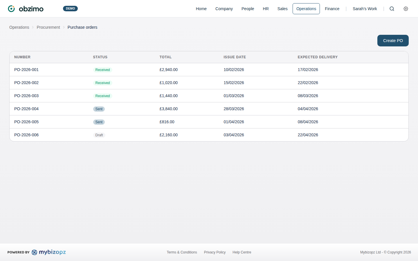 Purchase order tracking